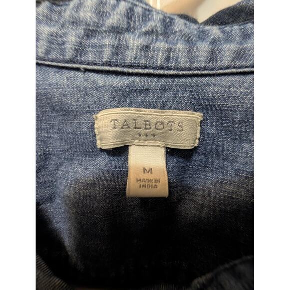 Talbots Women's Lightweight Dark Denim Long Sleeve Button Down Shirt Size M - Picture 2 of 7